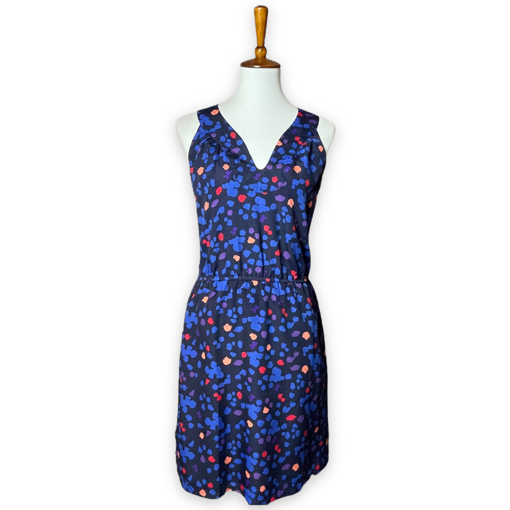 🍀 Ann Taylor Loft Women's Blue Floral V Neck Fit & Flare Dress Size 6